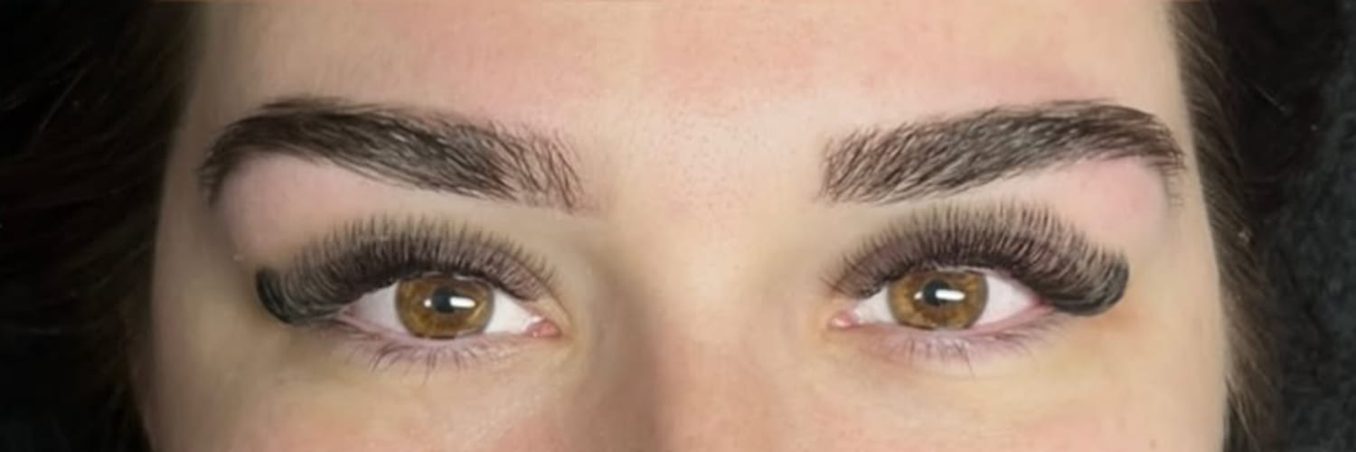 Shaped, brushed-up and tinted brows with a volume lash set