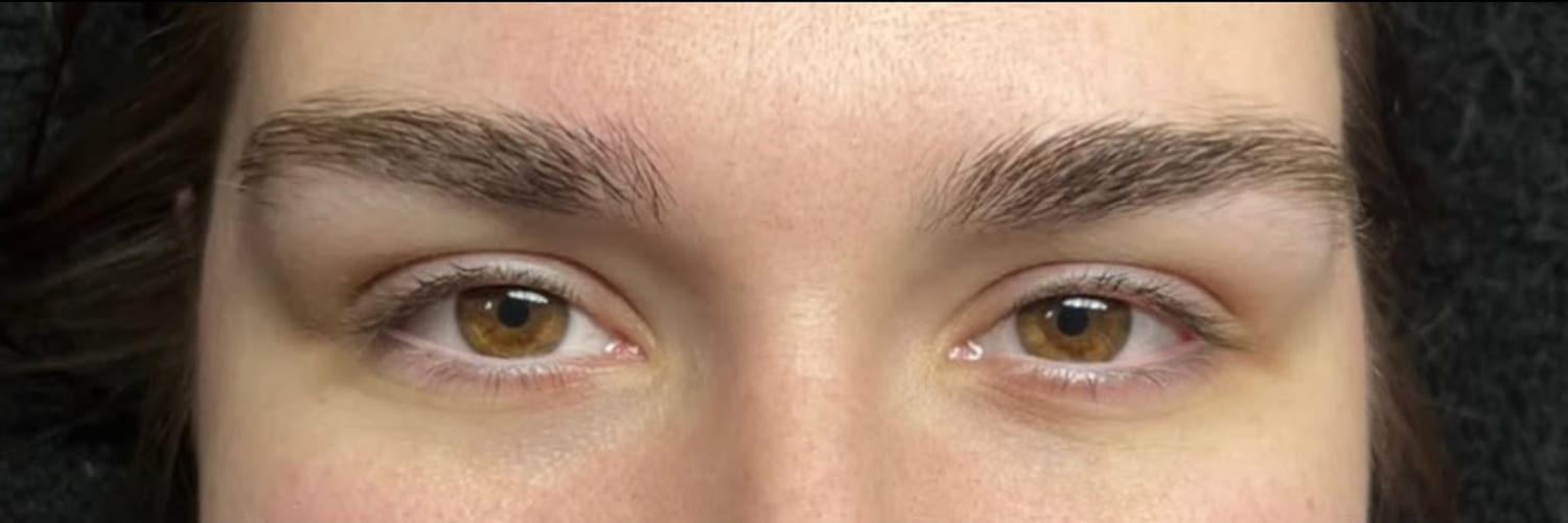 Soft, unshaped brows and natural lashes before treatment