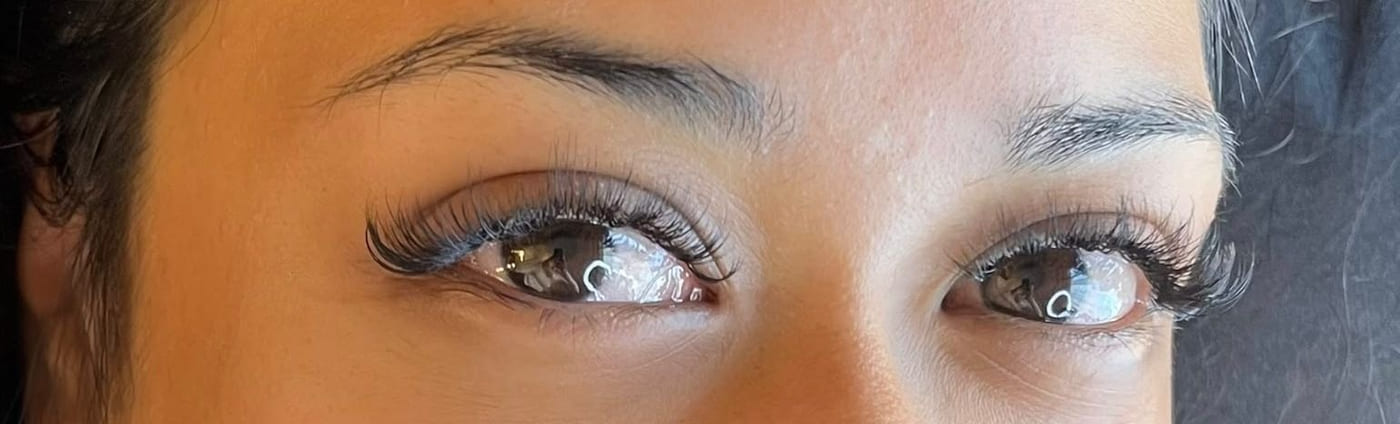 A finished set of lash extensions, photographed straight on